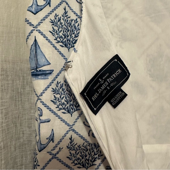 KJP Kiel James Patrick Sea Garden Maxi Dress Sz 8 blue white linen nautical sea - Picture 12 of 15